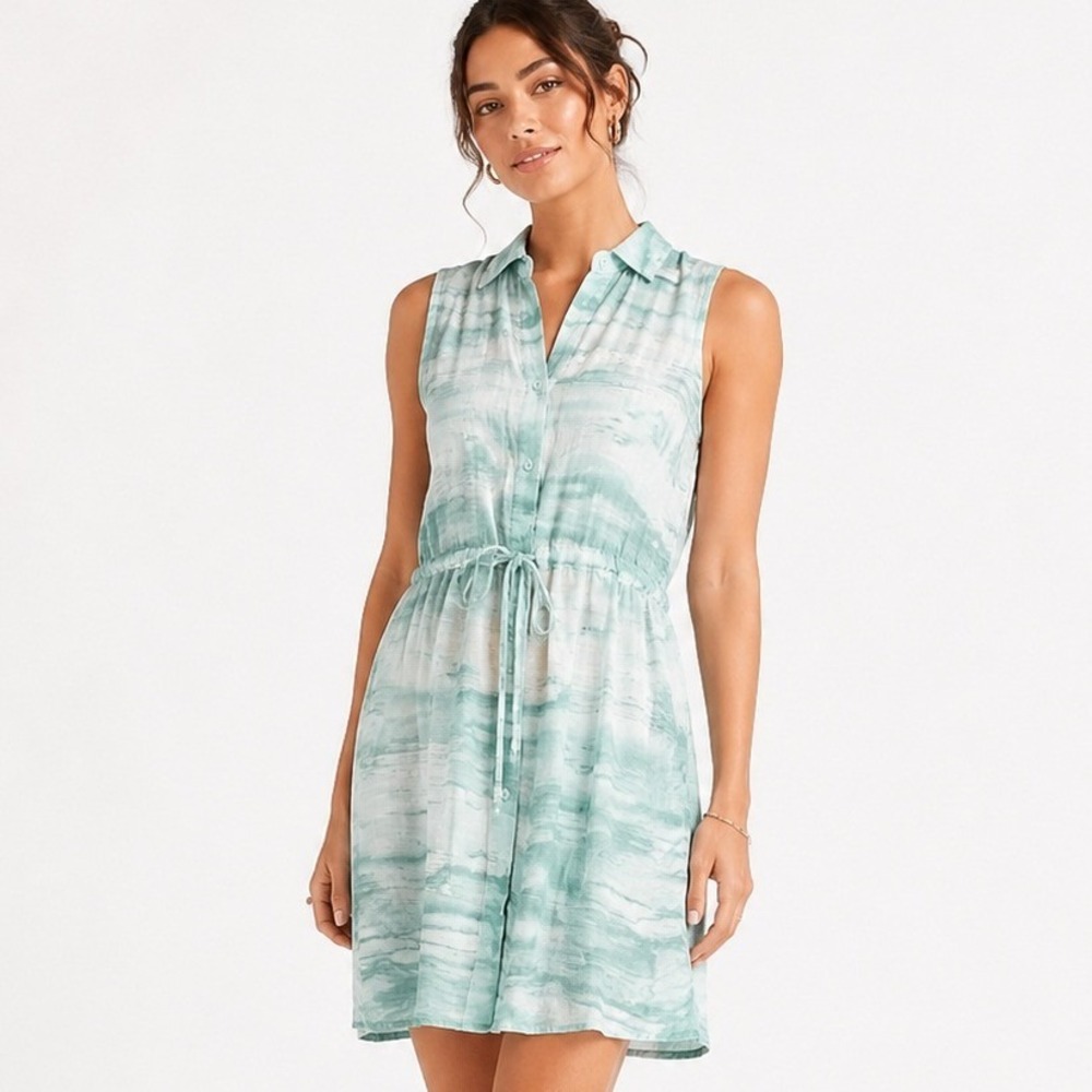 Bella Dahl Womens Sleeveless Tie Dye Shirt Dress Seafoam Green Tencel Small